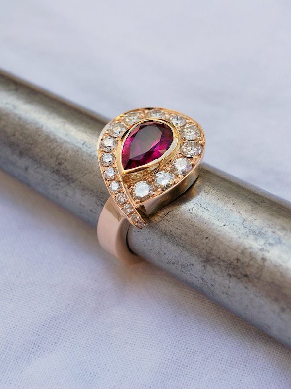 Bague or rose tourmaline et diamants